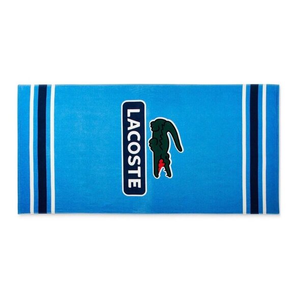 NIP Lacoste Croc Badge Blue Beach Towel 36x72 Alligator Logo Cotton Velour Pool - Picture 1 of 4